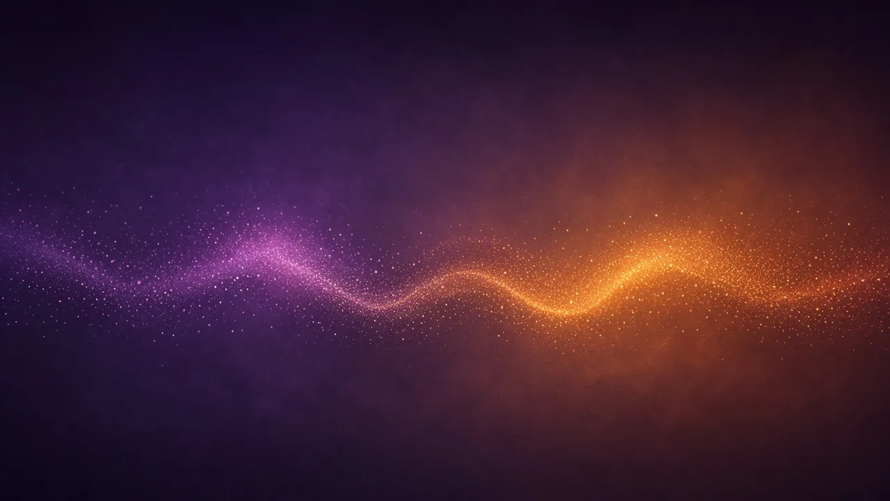 A wave of glowing particles shifting from purple to orange across a dark background