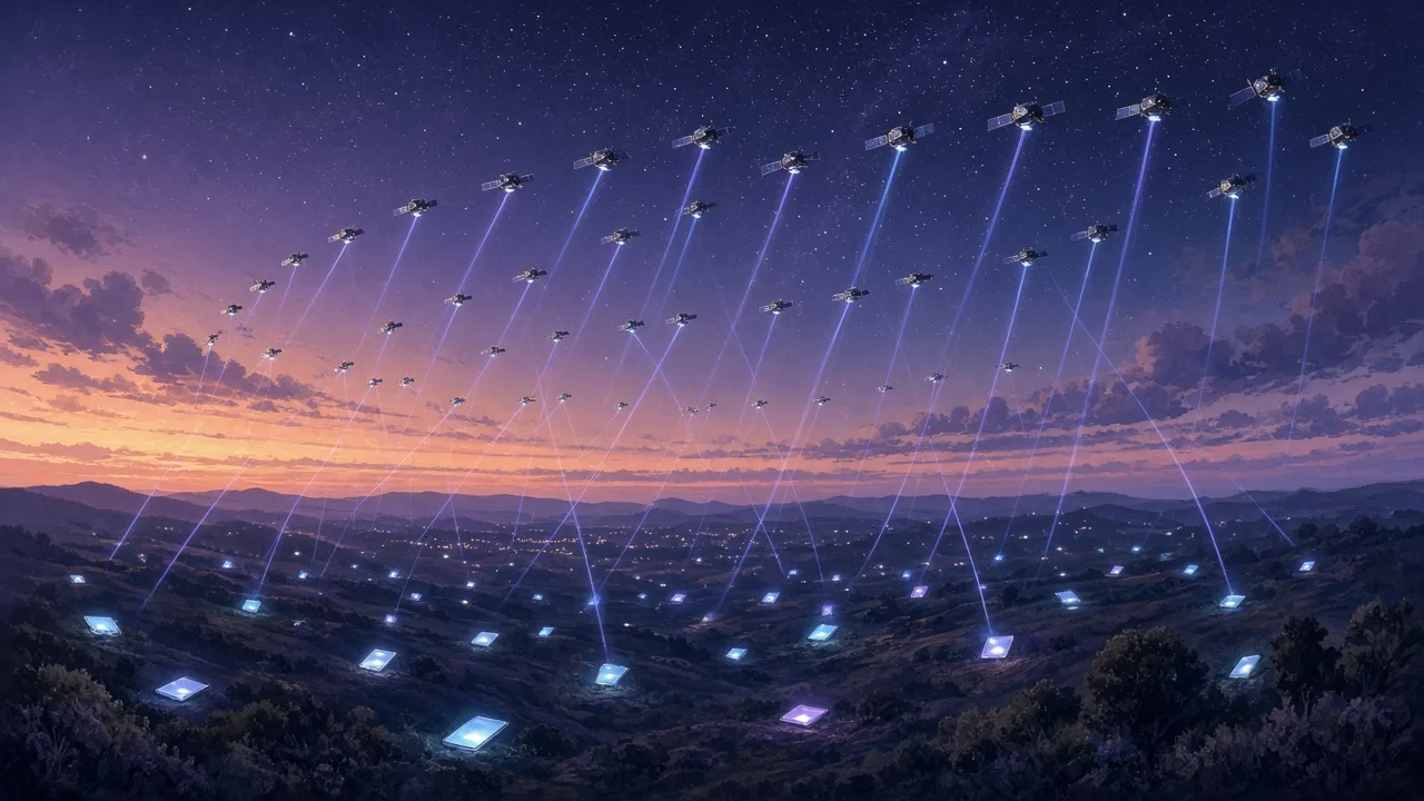 Abstract illustration for: FCC approves SpaceX plan for 15,000 direct-to-phone Starlink Mobile satellites